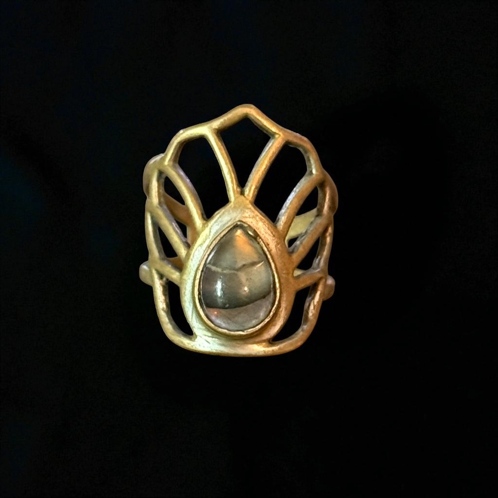 Brass Labradorite Peacock Tail Adjustable Ring - image 1